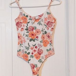 Floral bodysuit with front tie